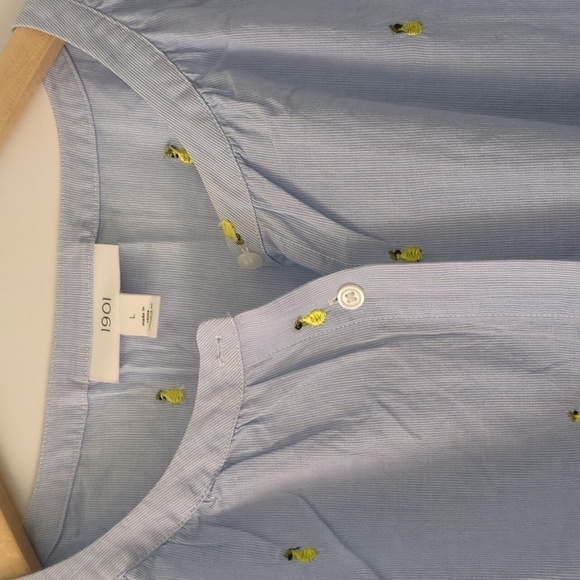 1901 lightweight cotton button down blouse with pear embroidered print - Picture 3 of 8